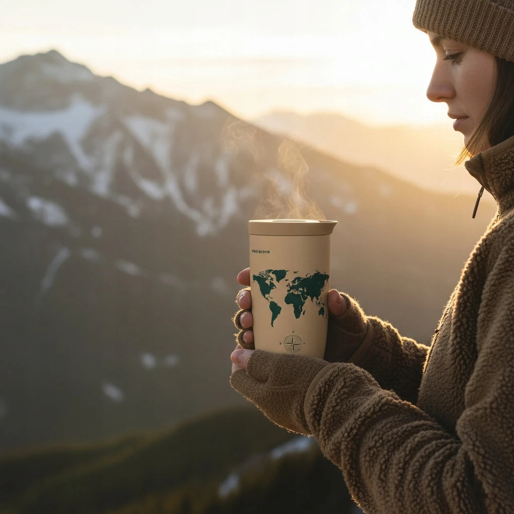 Coffee Format Brown termopuodelis su pasaulio žemėlapio motyvu, 350 ml