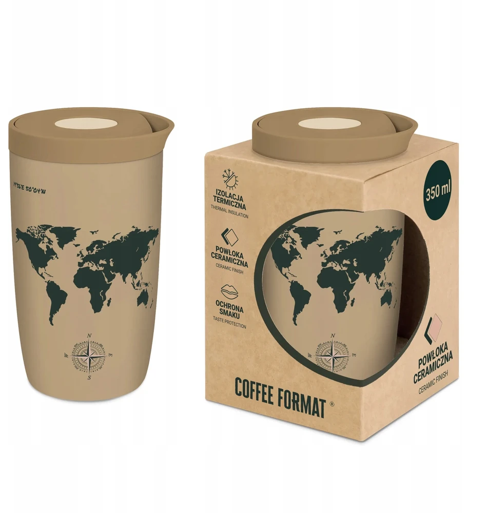 Coffee Format Brown termopuodelis su pasaulio žemėlapio motyvu, 350 ml
