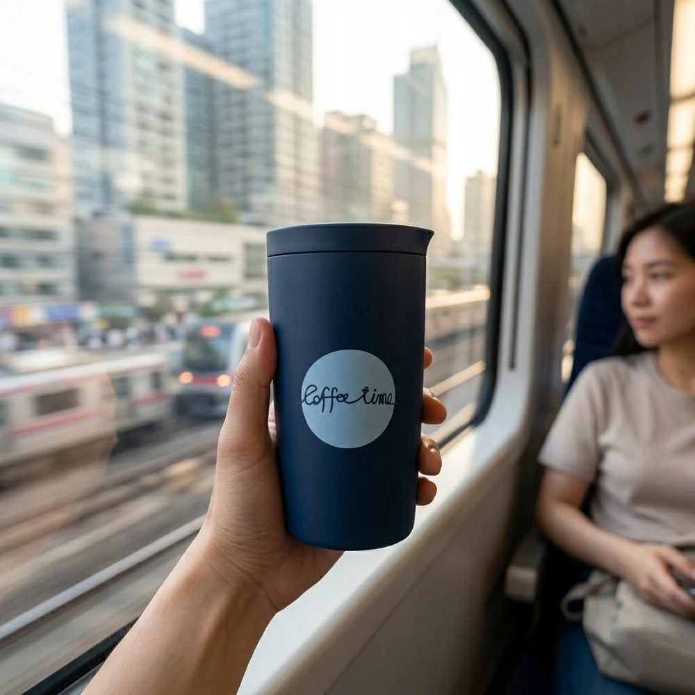 Coffee Format Kavos formatas Mėlynas terminis puodelis su spauda 350 ml Plieninė keramika
