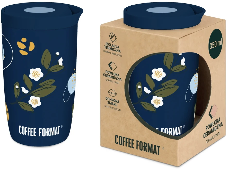 Coffee Format Kavos formatas Nelaidus termopuodelis su augalais, 350 ml, mėlynas plienas
