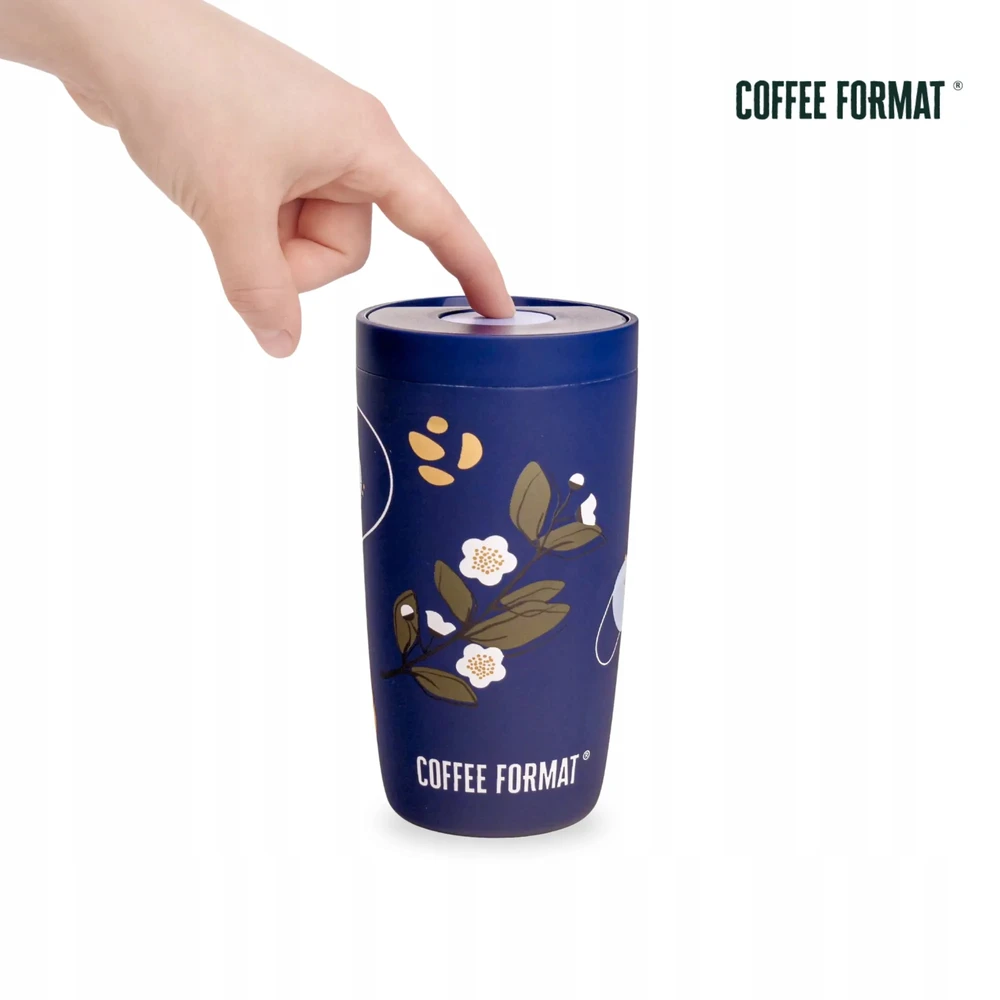 Coffee Format Kavos formatas Nelaidus termopuodelis su augalais, 350 ml, mėlynas plienas