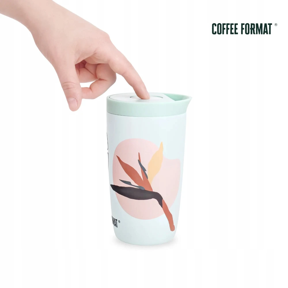 Coffee Format kavos puodelis 350 ml Mėtinis termo puodelis su augaliniu motyvu