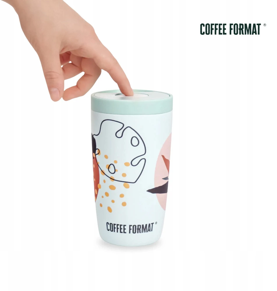 Coffee Format kavos puodelis 350 ml Mėtinis termo puodelis su augaliniu motyvu