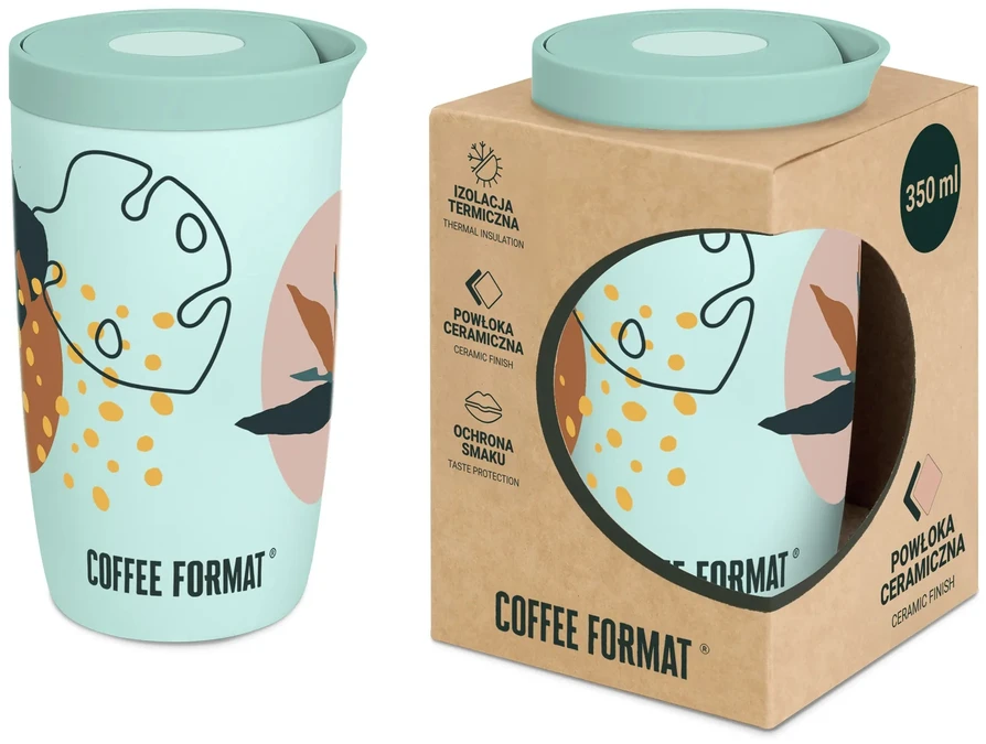 Coffee Format kavos puodelis 350 ml Mėtinis termo puodelis su augaliniu motyvu