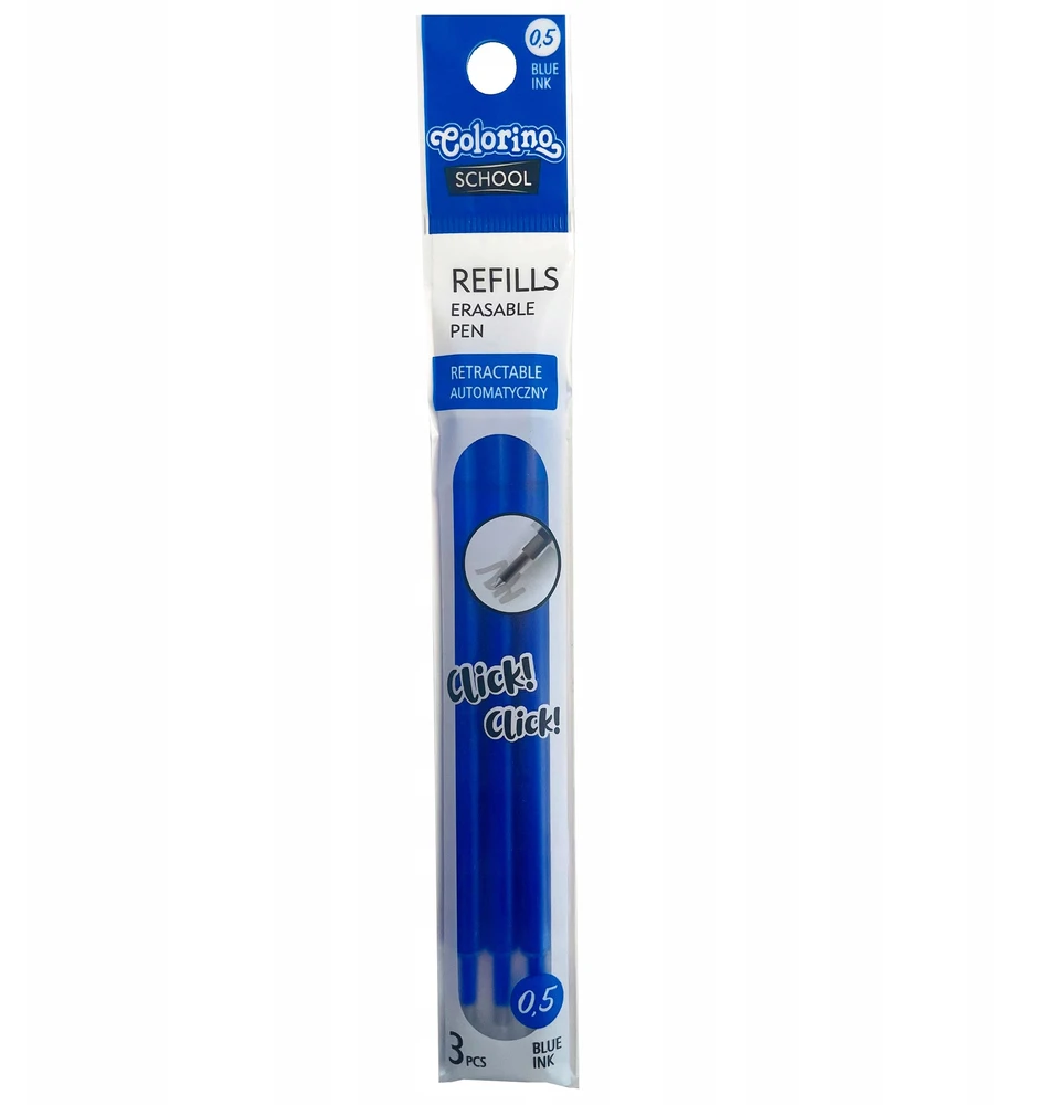 Šerdelės automatiniam trinamam tušinukui COLORINO, 3vnt., 0,5 mm, mėlynos spalvos