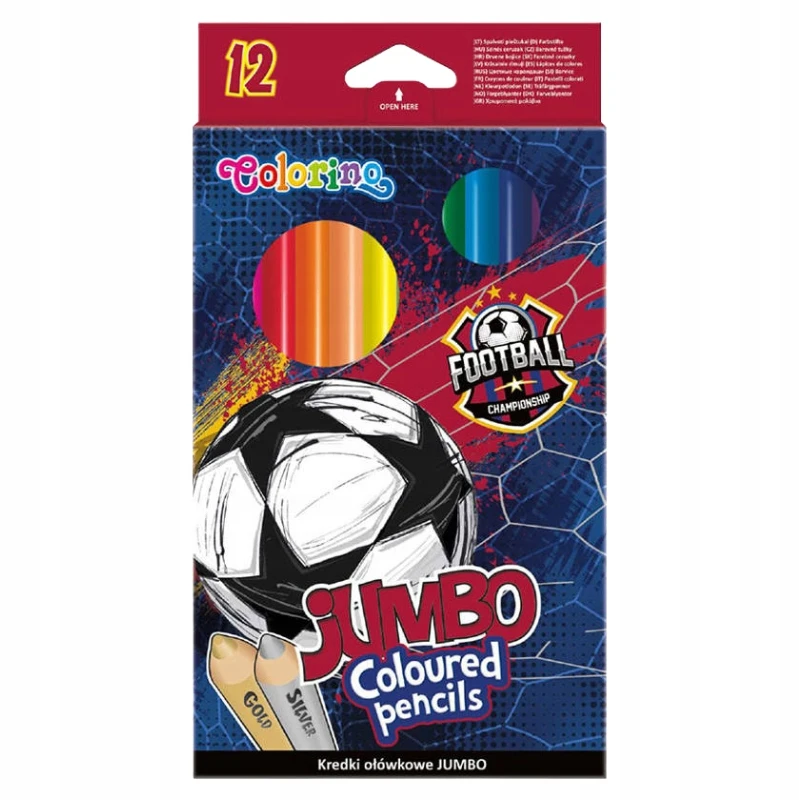Colorino Spalvoti pieštukai Jumbo 12 spalvų apvaliu korpusu Football