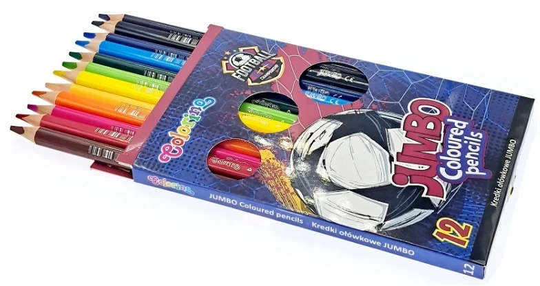 Colorino Spalvoti pieštukai Jumbo 12 spalvų apvaliu korpusu Football
