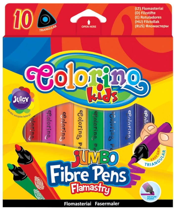 Stori tribriauniai flomasteriai Jumbo COLORINO, 10 spalvų