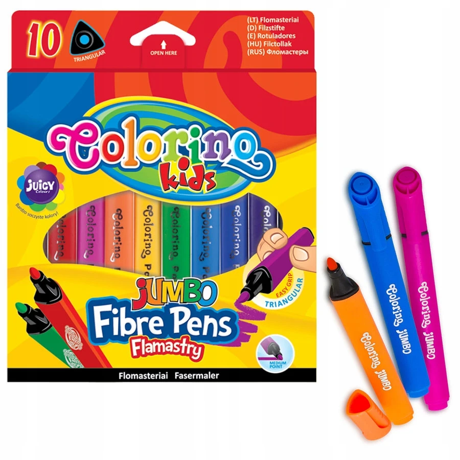 Stori tribriauniai flomasteriai Jumbo COLORINO, 10 spalvų