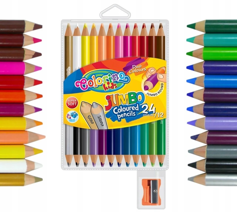 Colorino Kids dideli apvalūs pieštukai su pieštuku 12 vienetų 24 spalvų - Patio