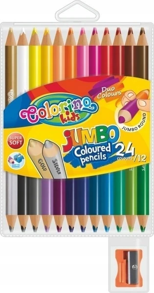 Colorino Kids dideli apvalūs pieštukai su pieštuku 12 vienetų 24 spalvų - Patio