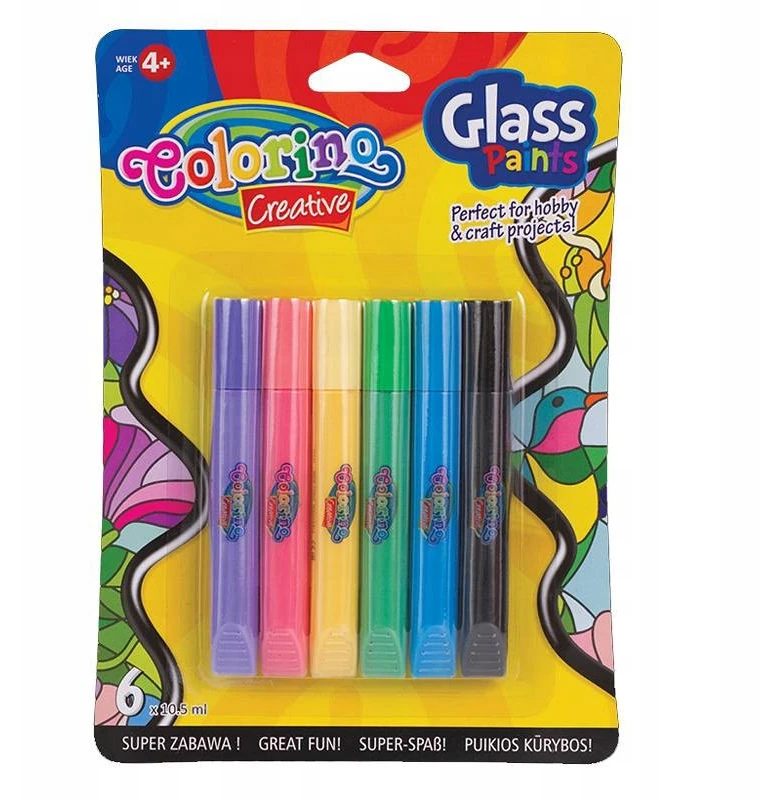 Colorino Kids vitražiniai dažai stiklui, 6 spalvos x 10.5ml