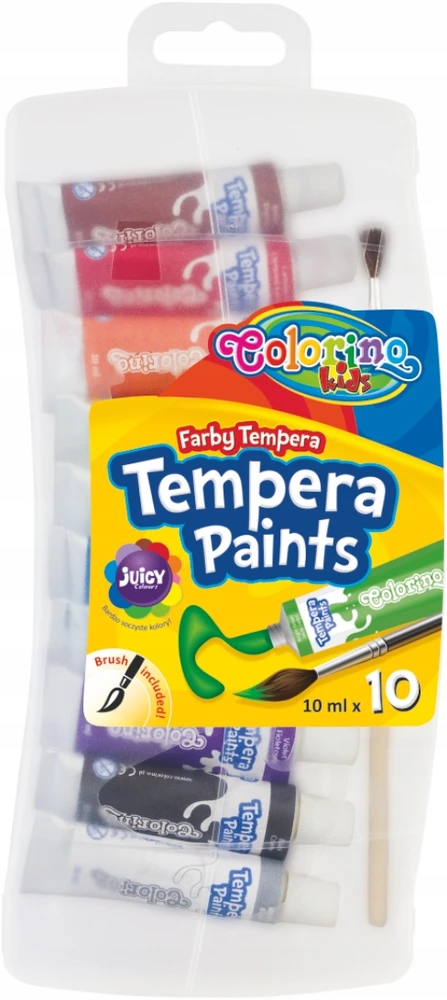 COLORINO TEMPERA DAŽAI 10 SPALVŲ tūbelėse + teptukas