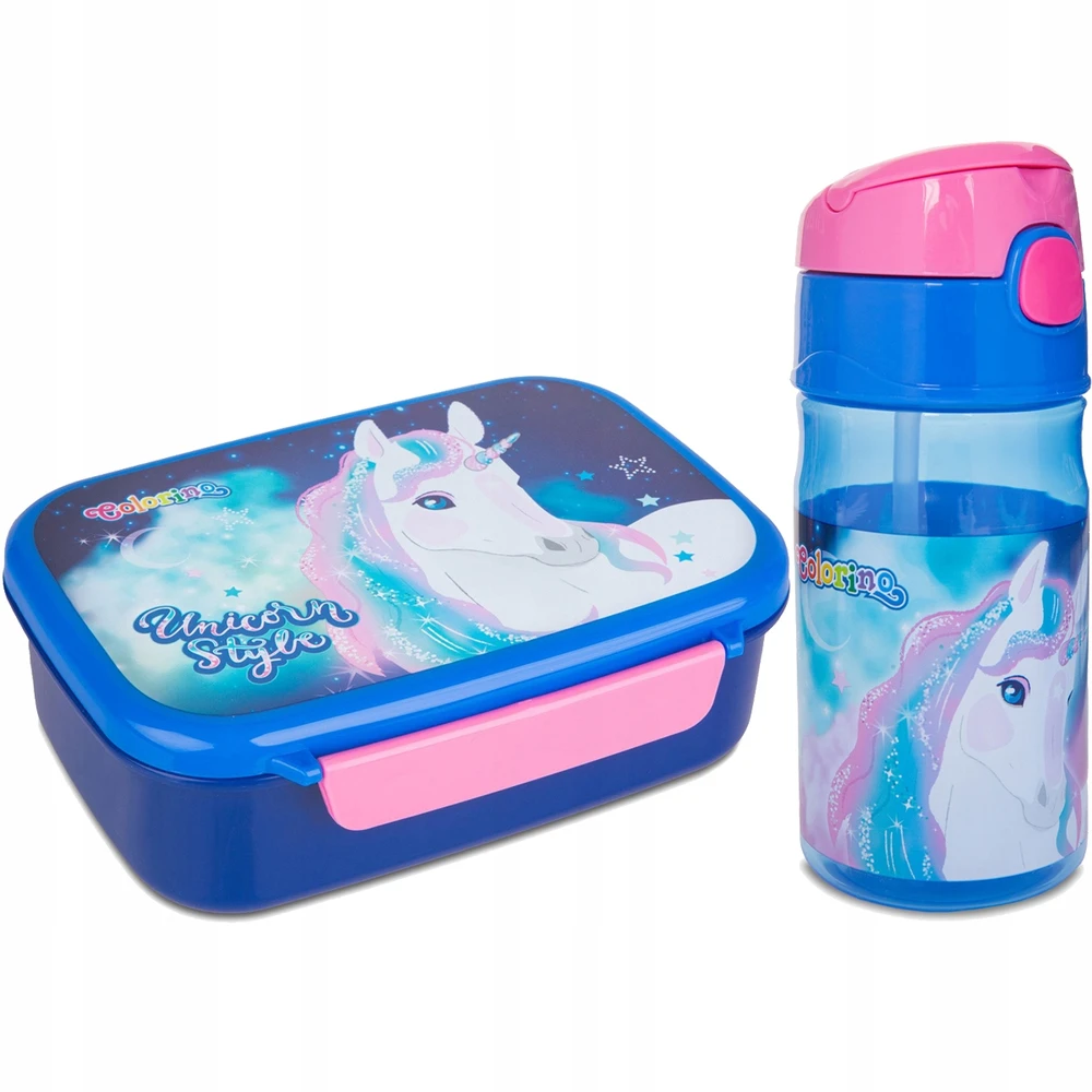 Colorino Unicorn rinkinys: gertuvė ir maisto dėžutė vaikams