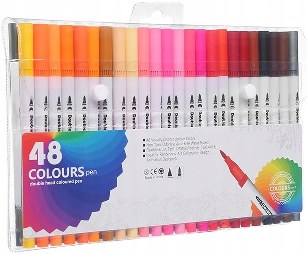 Colours 48x MARKERY AKWARELOWE MAZAKI PISAKI FLAMASTRY WODNE DWUSTRONNE Rinkinys