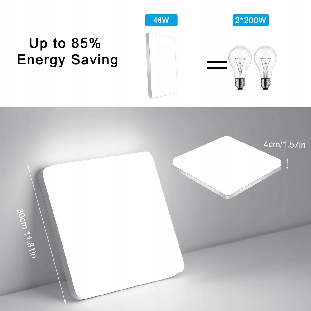 Comely Lampa sufitowa Led 48W 30x30cm zimna biel 6500K IP44 balta