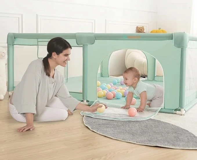 COMOMY Kojec Box dla Dzieci Suchy Baseinas Plac Zabaw XXL 200x180x66cm + Piłki