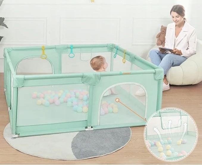 COMOMY Kojec Box dla Dzieci Suchy Baseinas Plac Zabaw XXL 200x180x66cm + Piłki