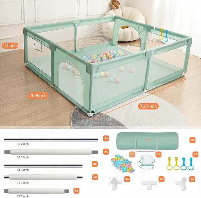 COMOMY Kojec Box dla Dzieci Suchy Baseinas Plac Zabaw XXL 200x180x66cm + Piłki