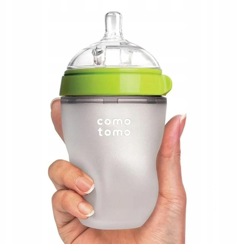COMOTOMO - 2 silikoniniai buteliukai nuo pilvo dieglių MOM'S BREAST 250 ml Žalioji...