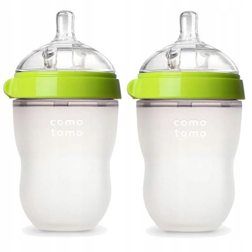 COMOTOMO - 2 silikoniniai buteliukai nuo pilvo dieglių MOM'S BREAST 250 ml Žalioji...