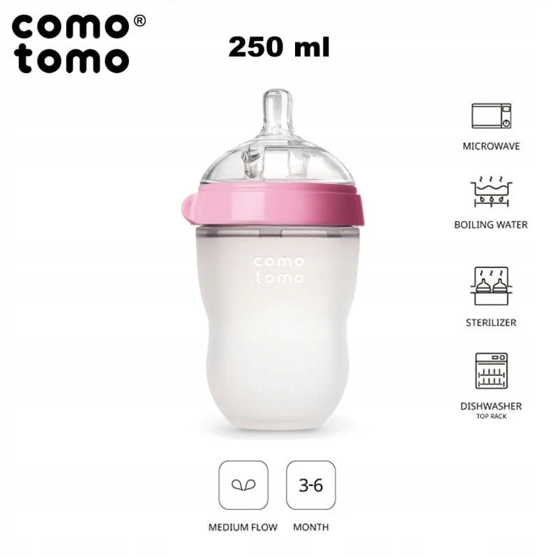 Comotomo: buteliukas nuo pilvo dieglių 250 ml Rožinis 250P-EN