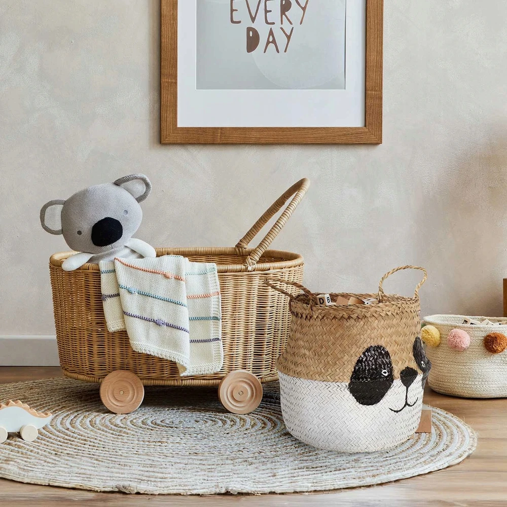 Compactor kosz na zabawki vaikams BELLY S - Panda, pleciony su trawy morskiej