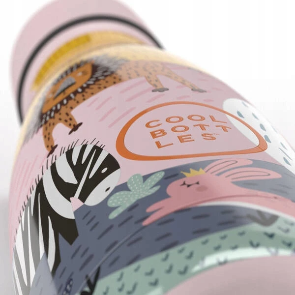 Cool Bottles - Nerūdijančio plieno vaikiškas buteliukas su šiaudeliu arba užsukimu, 260ml (Savannah Kingdom)