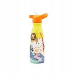 Cool Bottles - Nerūdijančio plieno vaikiškas buteliukas su šiaudeliu arba užsukimu, 260ml (Savannah Kingdom)
