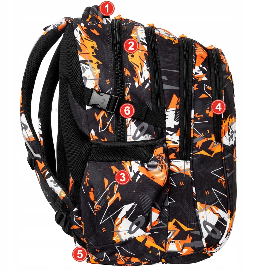 Cool Pack Coolpack jaunimo kuprinė, juoda, su raštais, 4 skyriai