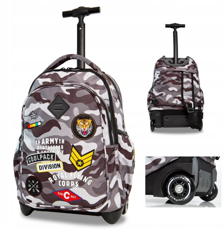Cool Pack Coolpack Junior kuprinė su ratukais, pilka/juoda, su aplikacijomis