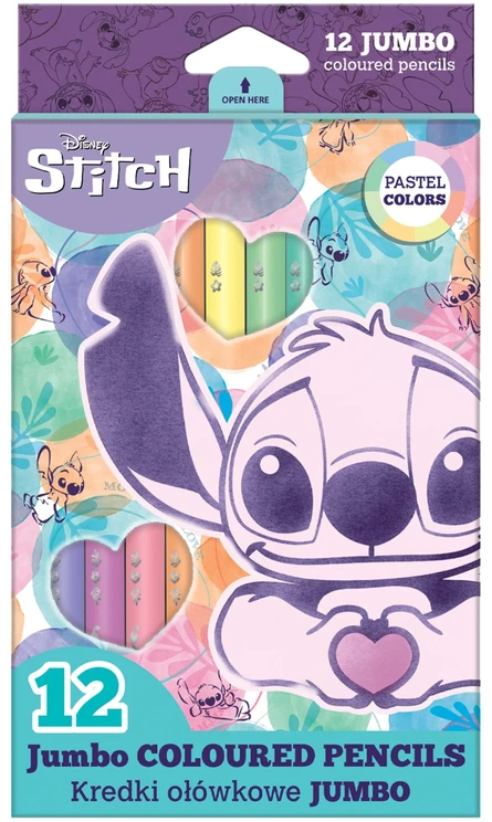 Cool Pack CoolPack STITCH spalvoti pieštukai, trikampiai, stori, 12 spalvų, pastelinių atspalvių