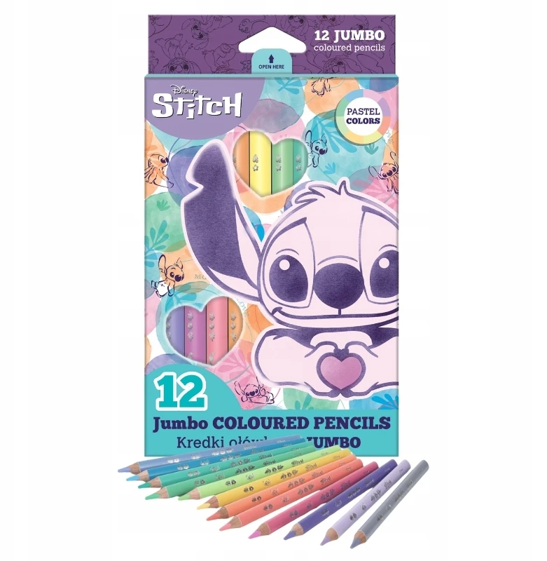 Cool Pack CoolPack STITCH spalvoti pieštukai, trikampiai, stori, 12 spalvų, pastelinių atspalvių