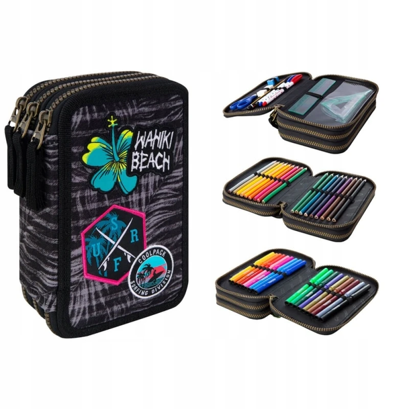 Cool Pack Forminis trijų skyrių penalas su priedais CoolPack Jumper 3 Badges Girls Pilkas