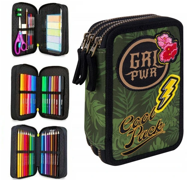 Cool Pack Forminis trijų skyrių penalas su priedais CoolPack Jumper 3 Badges G Žalias