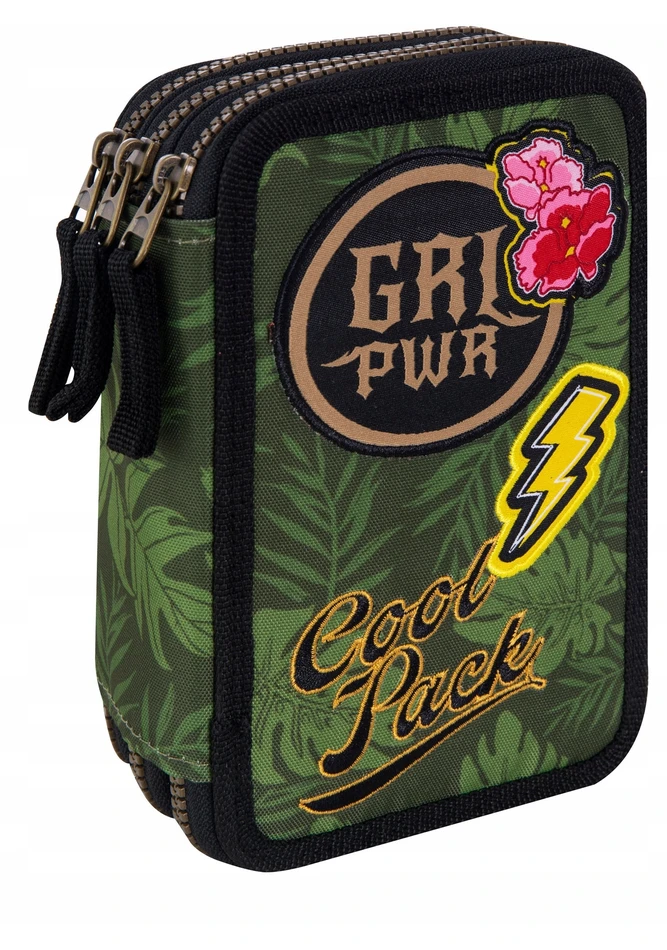 Cool Pack Forminis trijų skyrių penalas su priedais CoolPack Jumper 3 Badges G Žalias