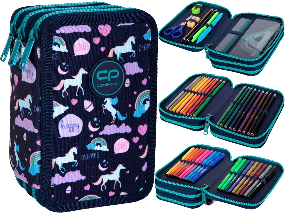 Cool Pack Forminis trijų skyrių penalas su priedais CoolPack Jumper 3 Happy Unicorn