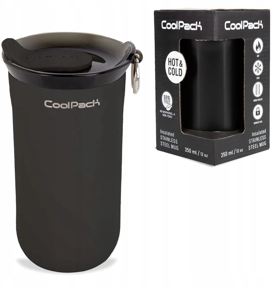 Cool Pack Termo puodelis "tom Juodas" 350ml su silikoniniu dangteliu