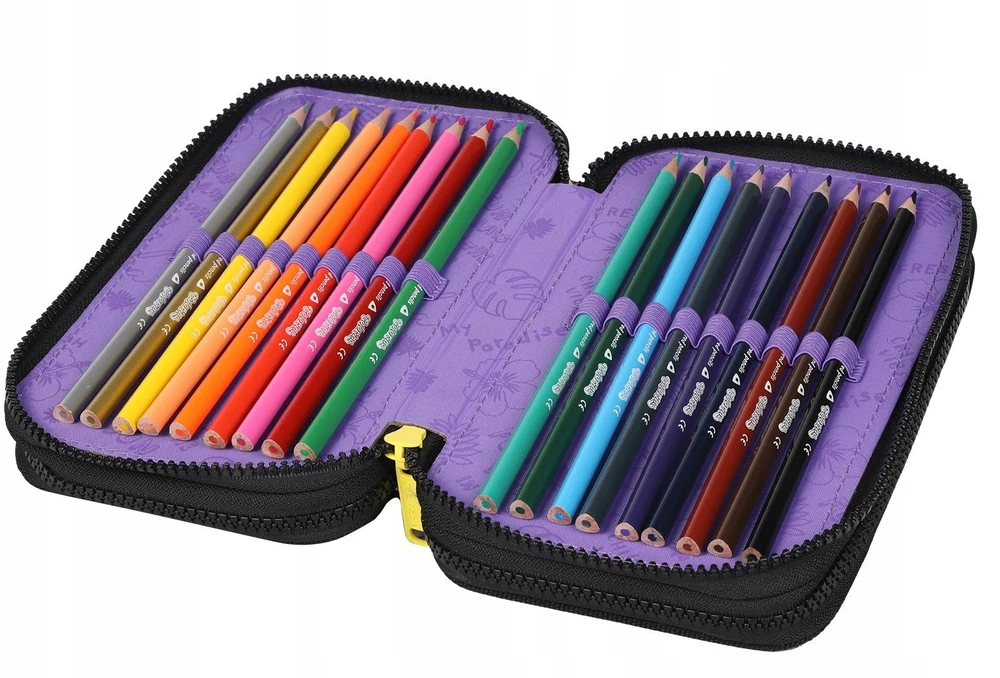 Cool Pack Trijų skyrių pieštukinė su priedais, juoda, siūta