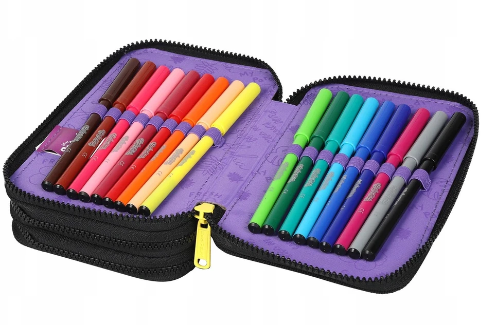 Cool Pack Trijų skyrių pieštukinė su priedais, juoda, siūta