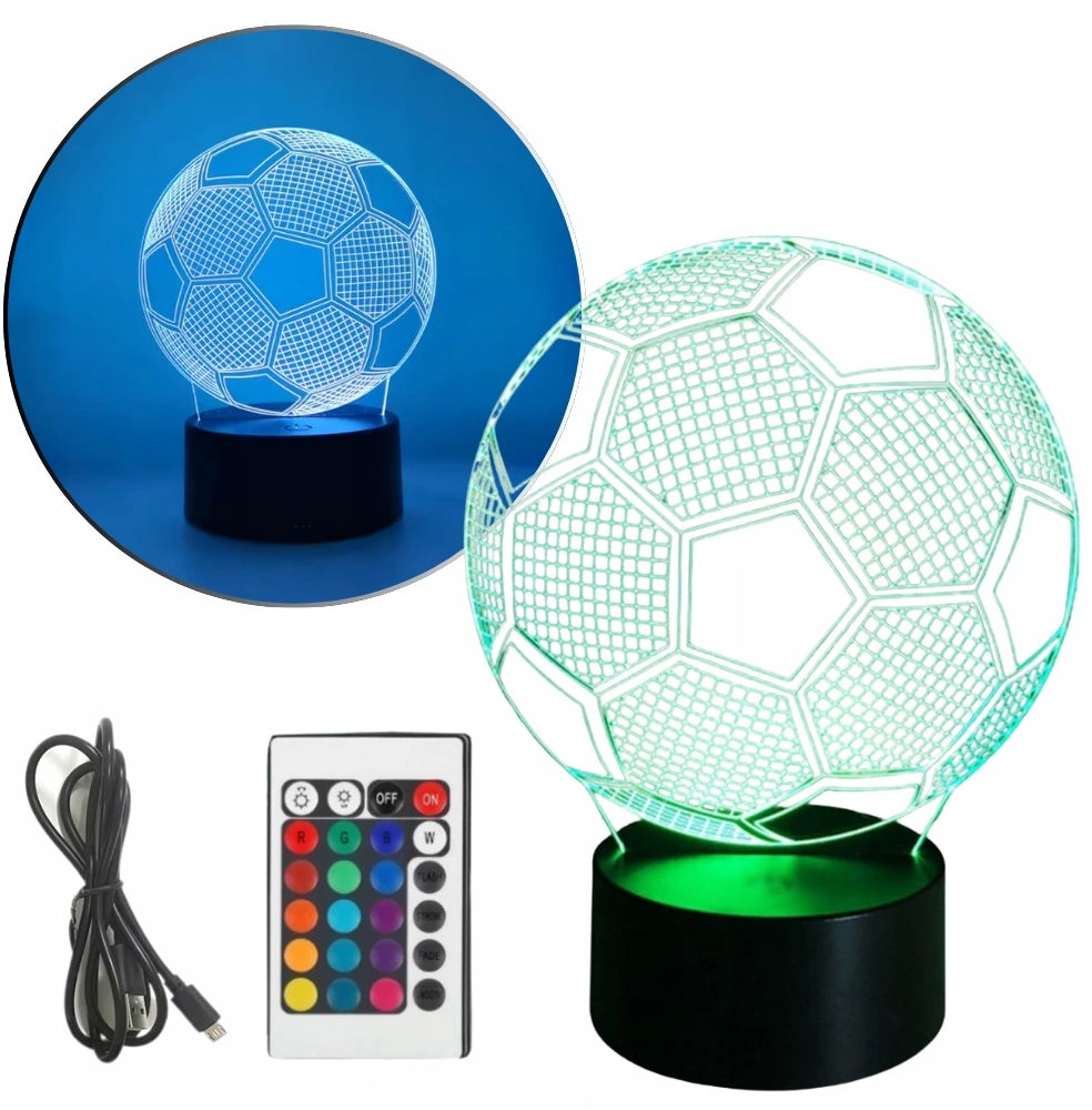 Coolstaff Lampka Na Biurko Kamuolys Led 3D Kolorowe Światło Lampa Dla Dzieci USB + Pilot