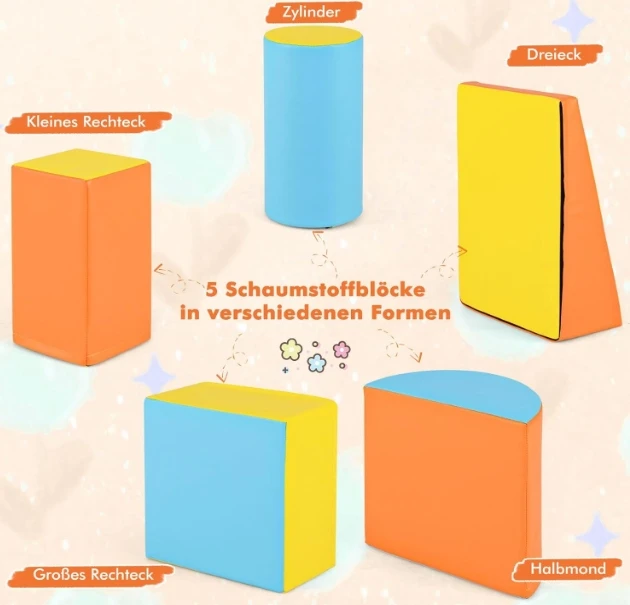 Costway Didelių putplasčio blokelių rinkinys vaikams, reabilitacinis žaidimas, 5 vnt.