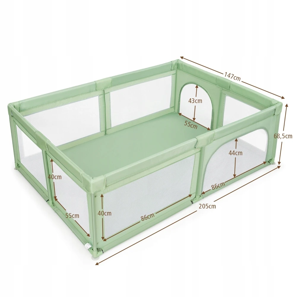 Costway Kojec dla dziecka su 50 kulkami i 2 drzwiami 205x147x68,5 cm žalia