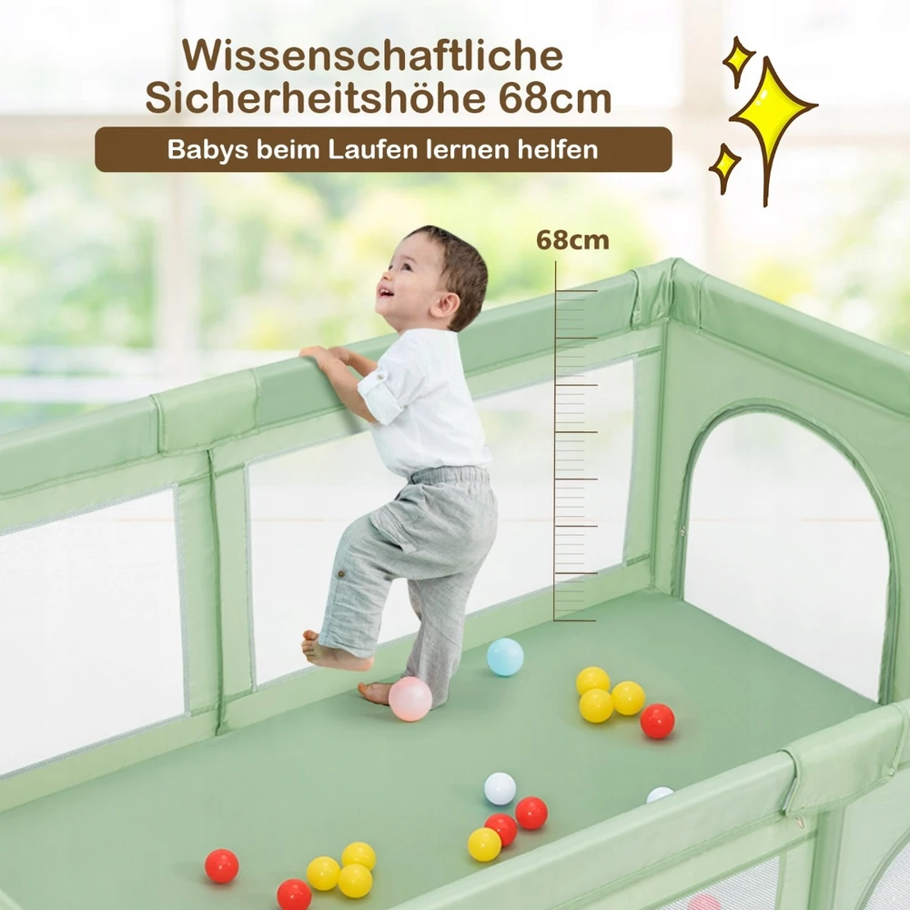 Costway Kojec dla dziecka su 50 kulkami i 2 drzwiami 205x147x68,5 cm žalia