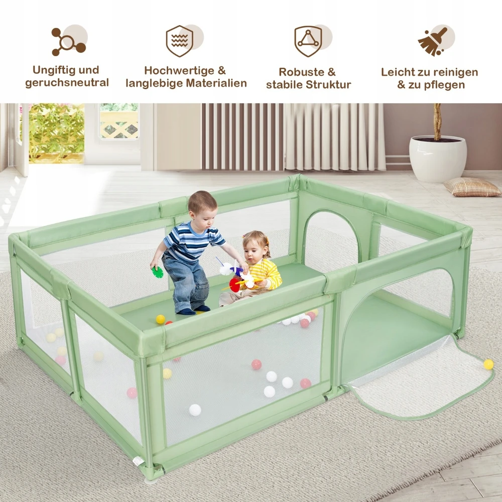 Costway Kojec dla dziecka su 50 kulkami i 2 drzwiami 205x147x68,5 cm žalia