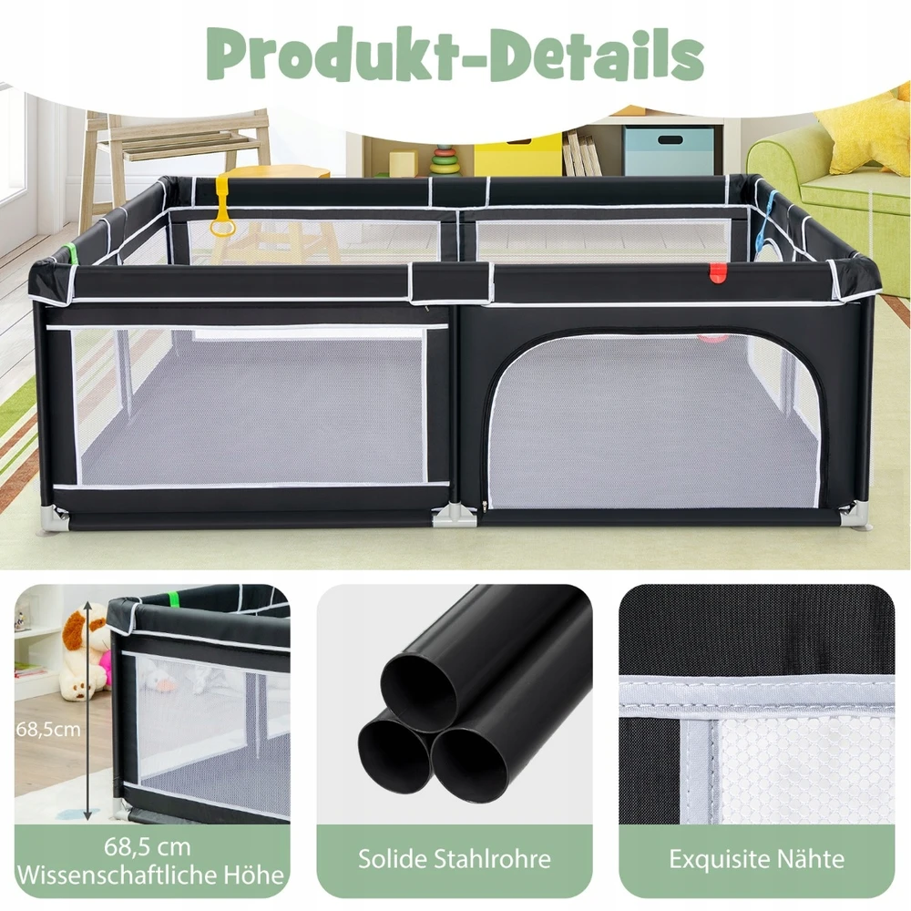Costway Kojec juoda su piłkami suchy basen 206x147x68,5 cm