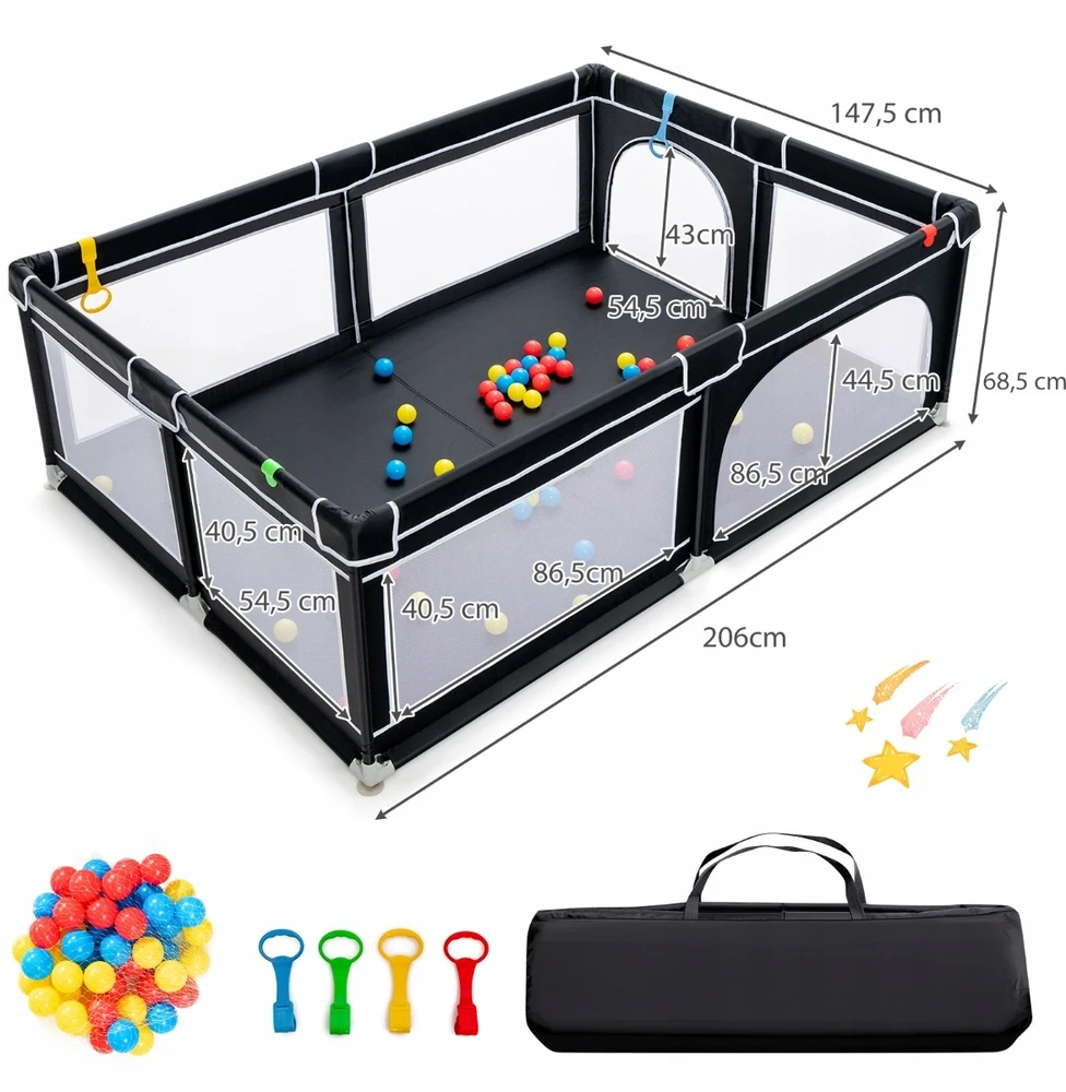 Costway Kojec juoda su piłkami suchy basen 206x147x68,5 cm