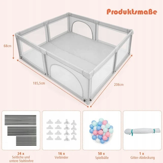 Costway Kojec su kulkami vaikams pilka su priedais kojec dziecięcy suchy basen