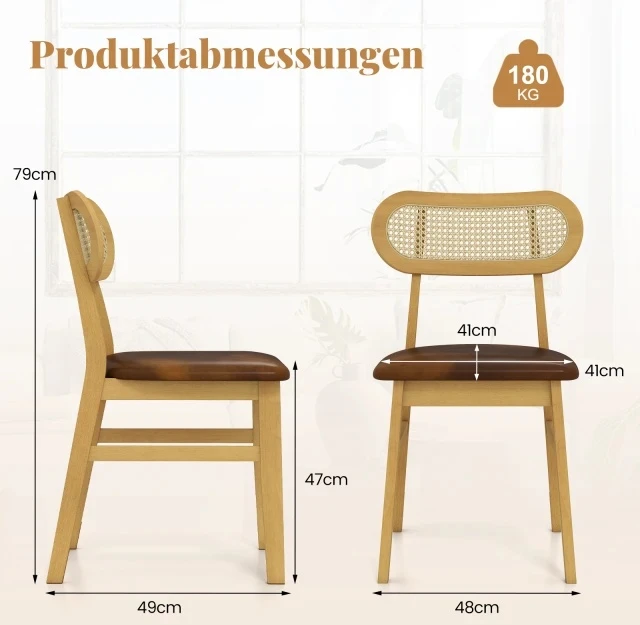 Costway Medinės rotango kėdės, 2 vnt, Loft Vintage Brown