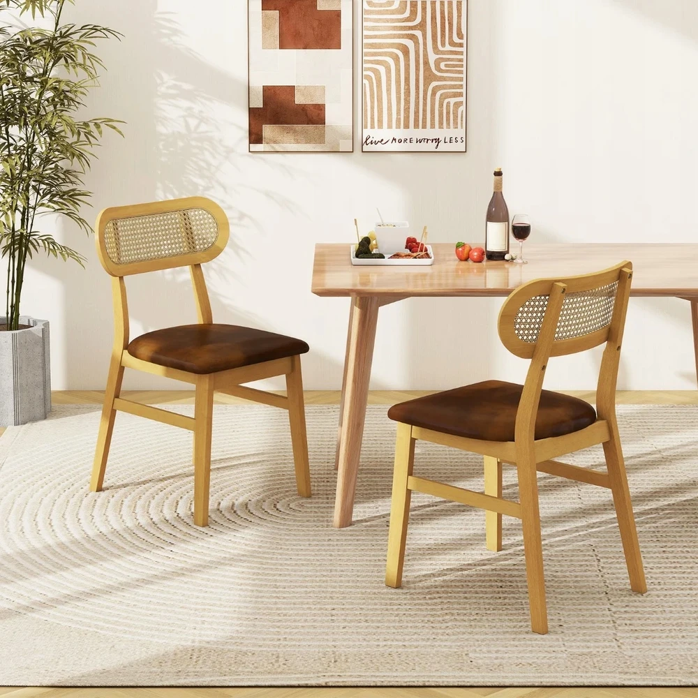 Costway Medinės rotango kėdės, 2 vnt, Loft Vintage Brown